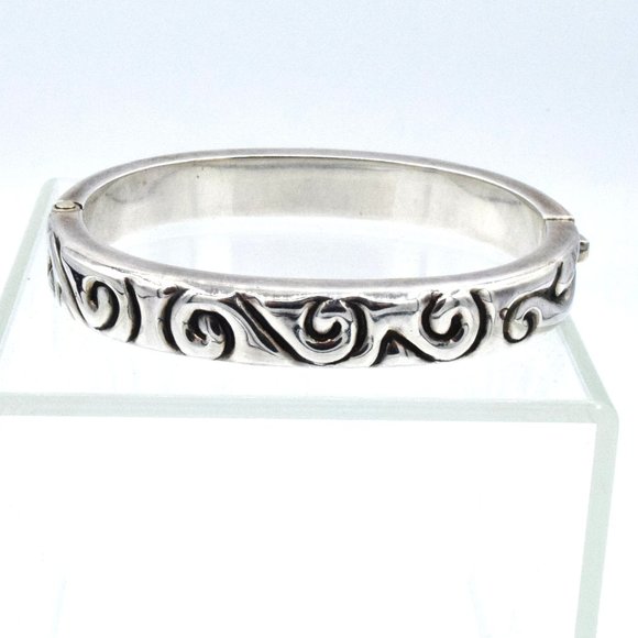 Vintage Zina Sterling Silver Hinged Bangle Bracelet Swirl Design Estate Find - Picture 1 of 7